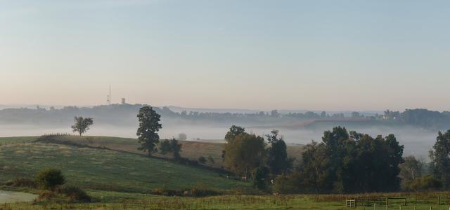 Rolling Hills With Trees in the Morning Mist at Amish Country, Ohio